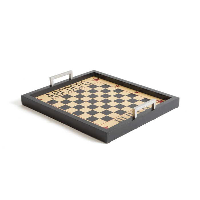 2.5 X 16.5 X 14 D In. Chess Tray Brushed Nickel Hand Painted