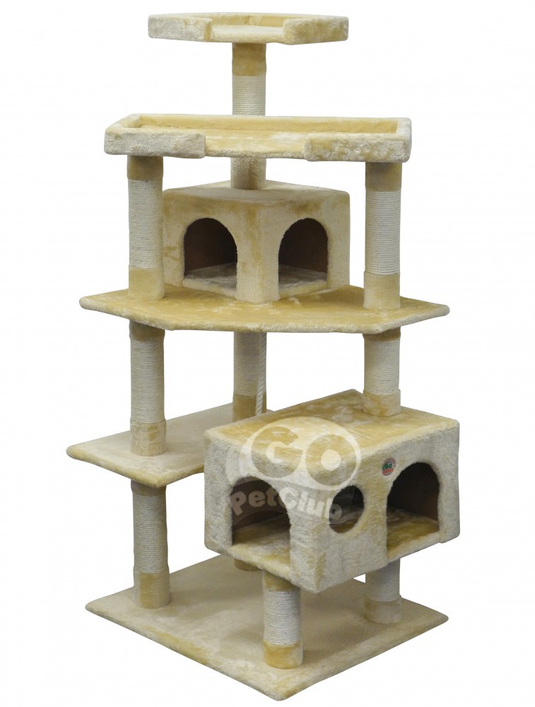 F2020 60.5 In. Cat Tree 5-level Scratcher Post With Dual Condos, Beige