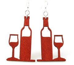 1217 2 X 1.2 In. Wine Bottle & Glass Earrings, Cherry Red