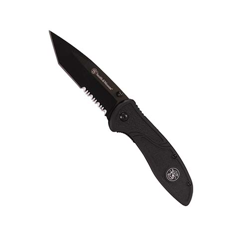 1084310 3.5 in. SW1102TS Serrated Tanto Rubberized Aluminum Tactical Folding Knife, Black
