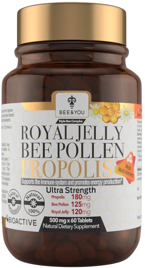 BEE & YOU Royal Jelly Tablet Propolis Extract Bee Pollen 60ct 100% Natural Superfood