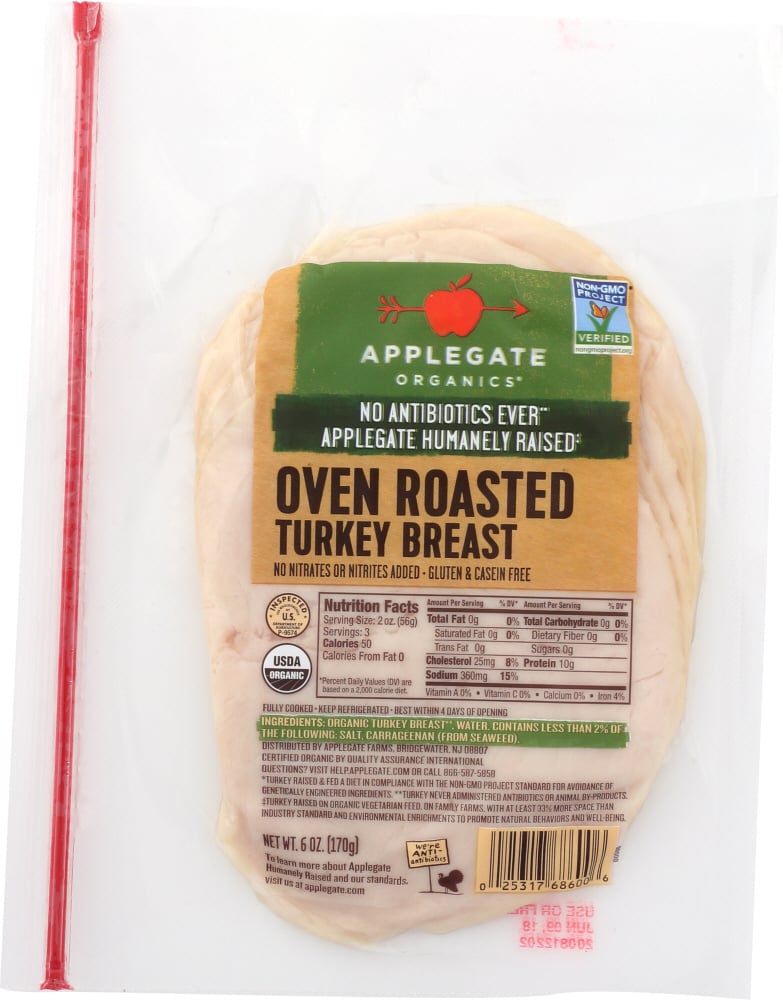 UPC 025317686006 product image for Applegate KHFM00047593 Organic Roasted Turkey Breast - 6 oz | upcitemdb.com