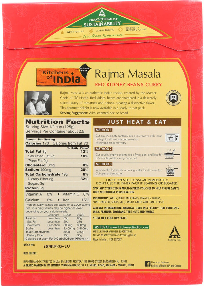 Picture of Kitchens of India KHLV00442756 10 oz Entre Ready to Eat Rajma Masala Red Kidney Beans Curry