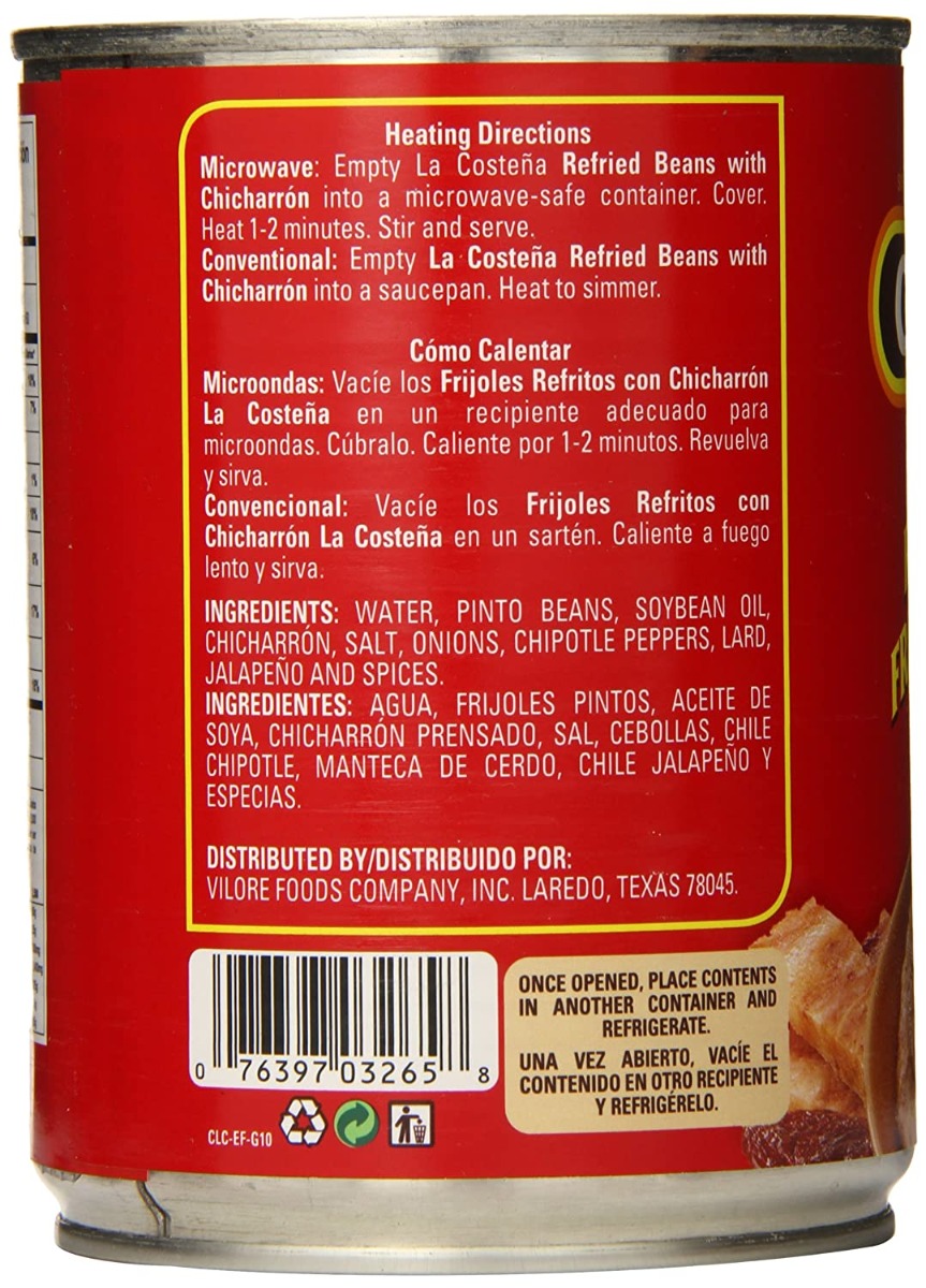 Picture of La Costena KHRM00114783 20.5 oz Refried Beans with Chicharrone