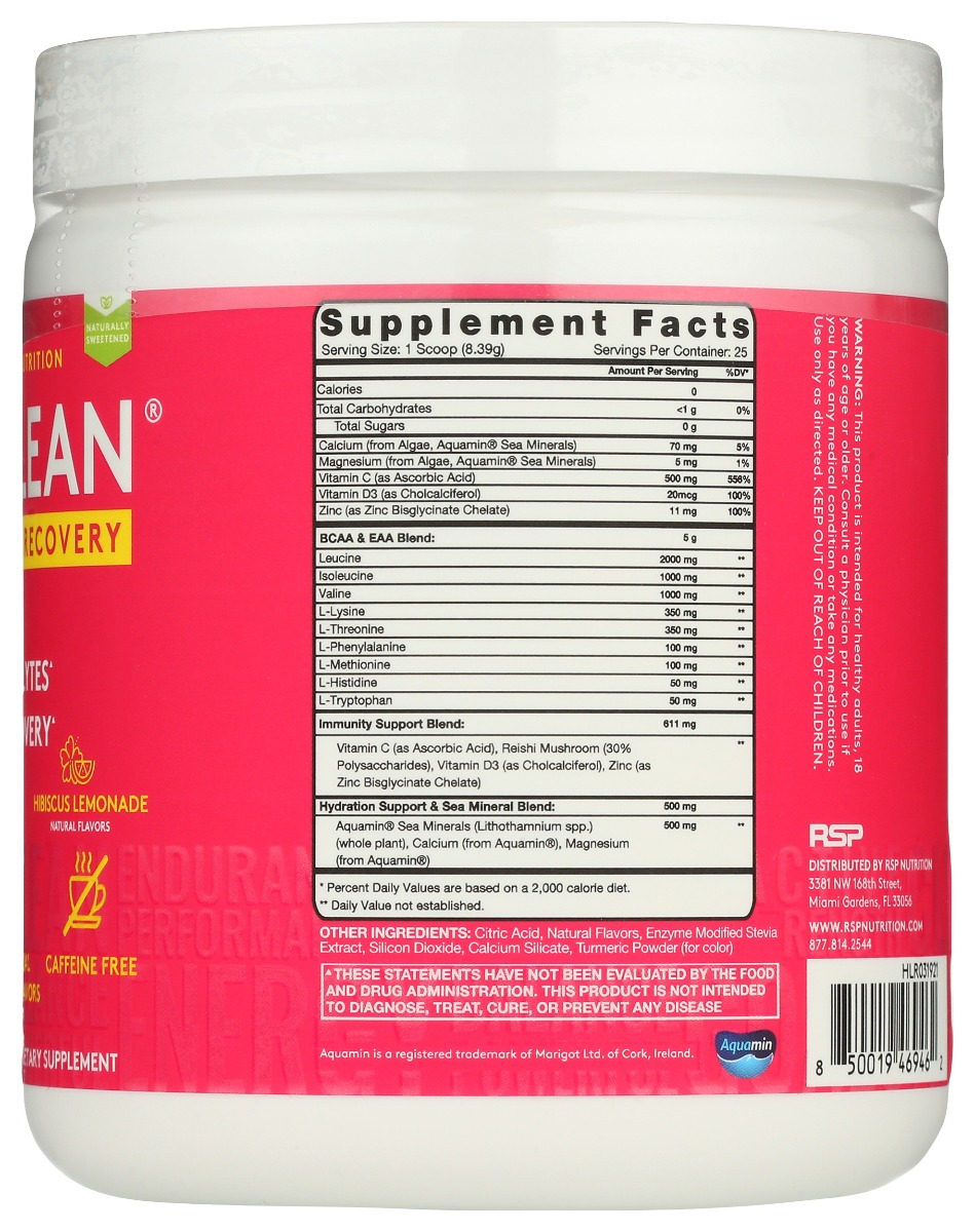 Picture of RSP Nutrition KHCH00383681 210 g Hibiscus Lemonade Aminolean Recovery Supplement