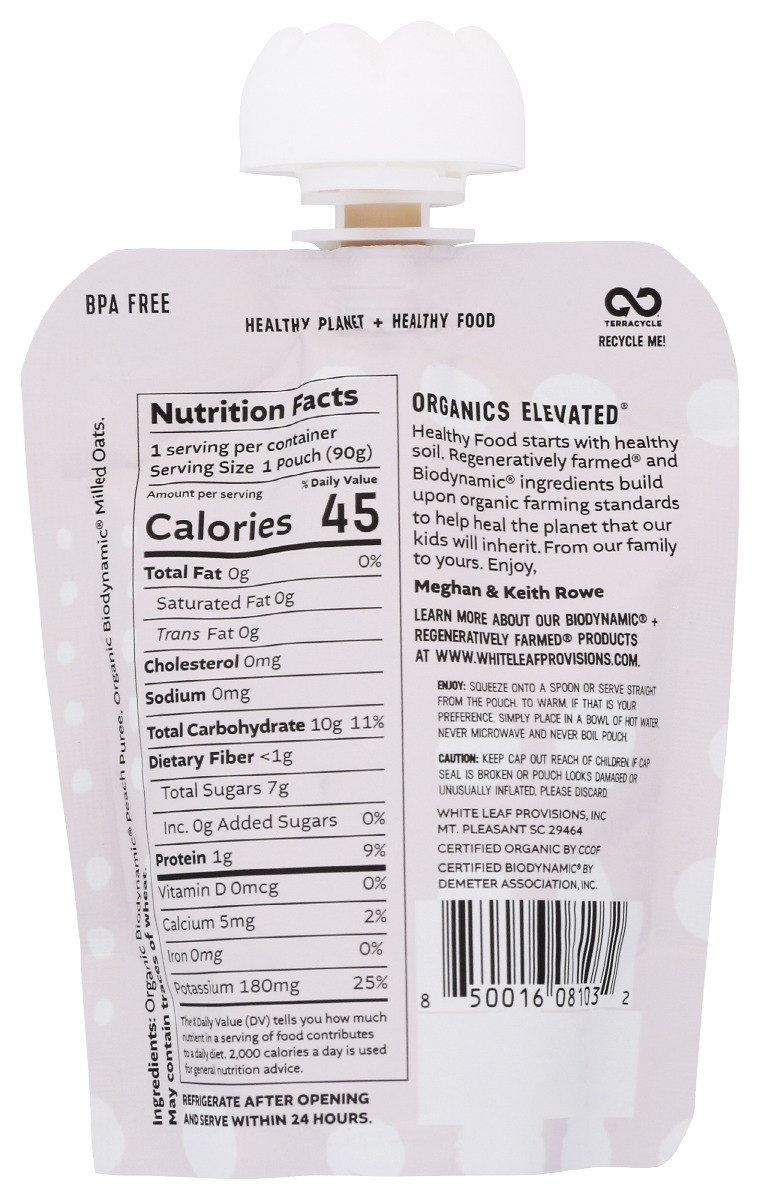 Picture of White Leaf Provisions KHCH00392486 3.17 oz Peach & Oat Baby Food