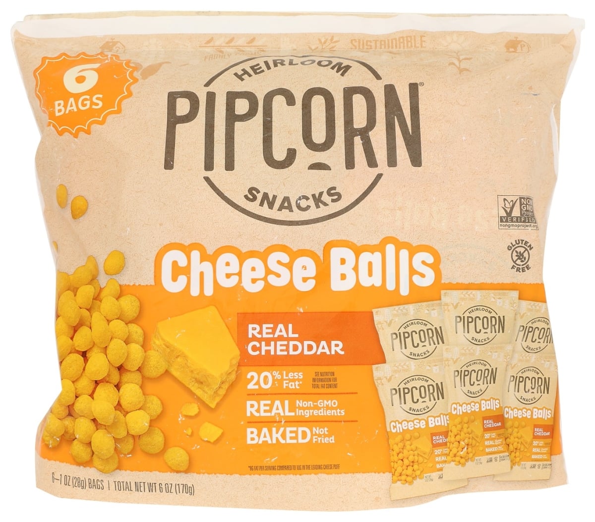 Pipcorn, Cheese Balls With Real Cheddar, 1 Oz (Case Of 6)