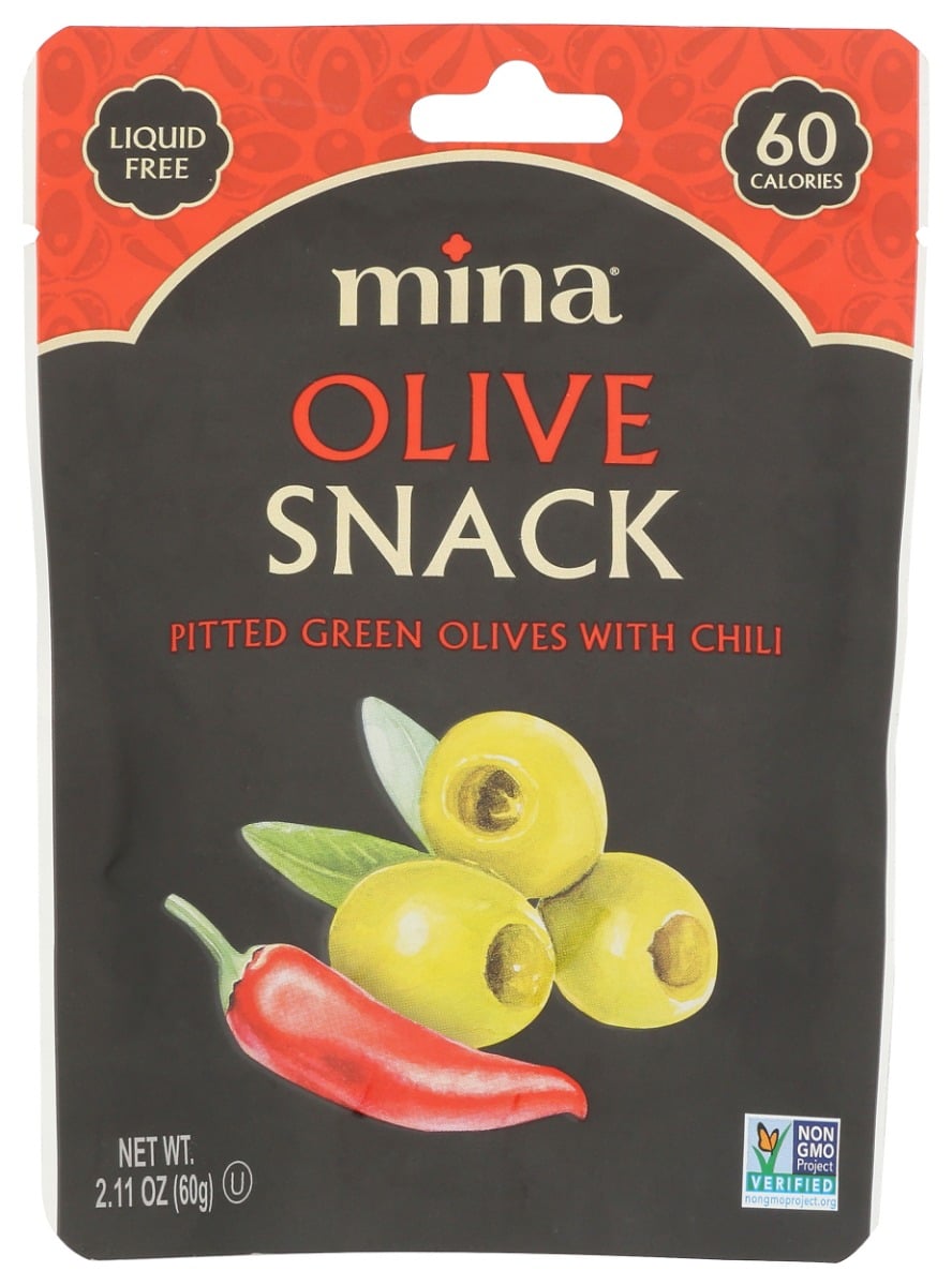 KHRM02412613 2.11 oz Pitted Green Olives with Chili Snack