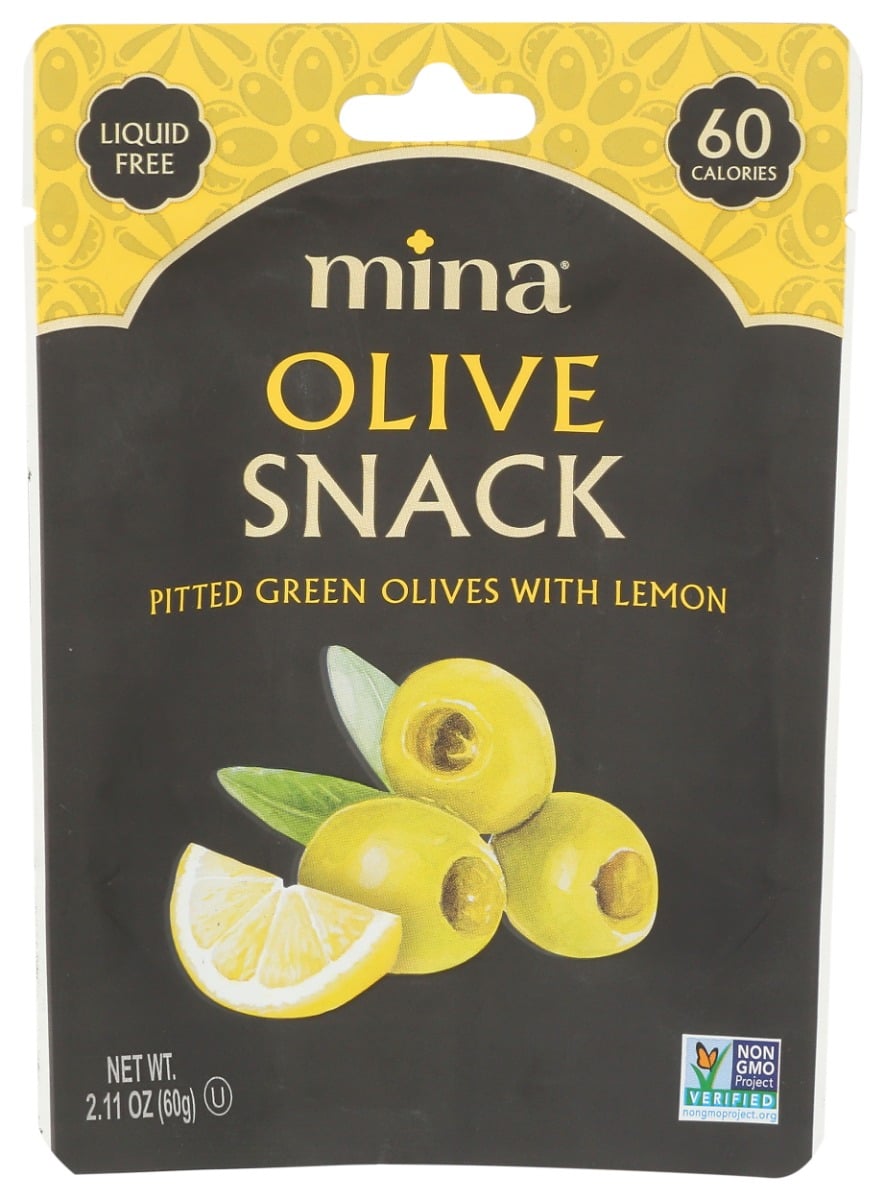 KHRM02412611 2.11 oz Pitted Green Olives with Lemon Snack