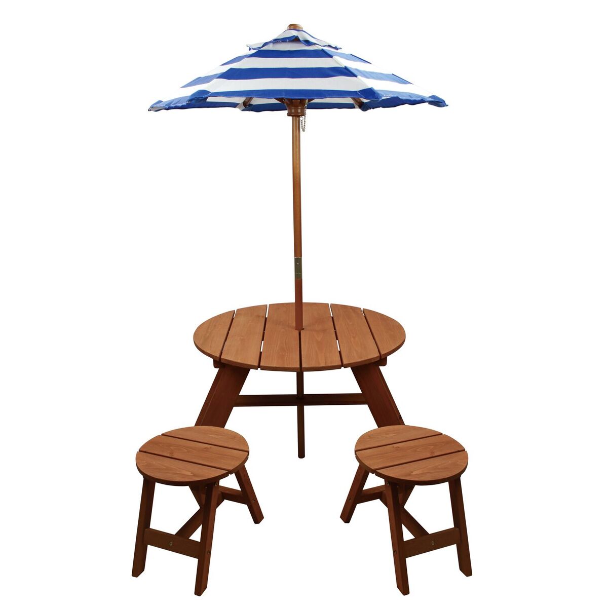999 Wood Round Table With Umbrella & 2 Chairs