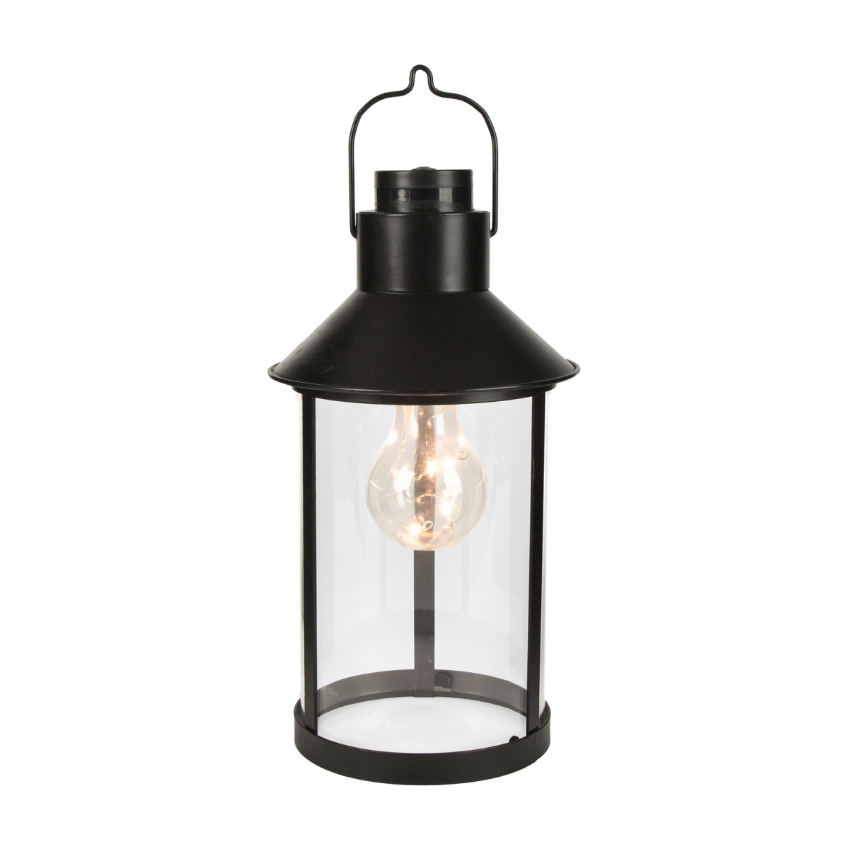 Gerson 42784ec 10.82 In. Tall Round Metal Lantern With Plastic Edison Bulb
