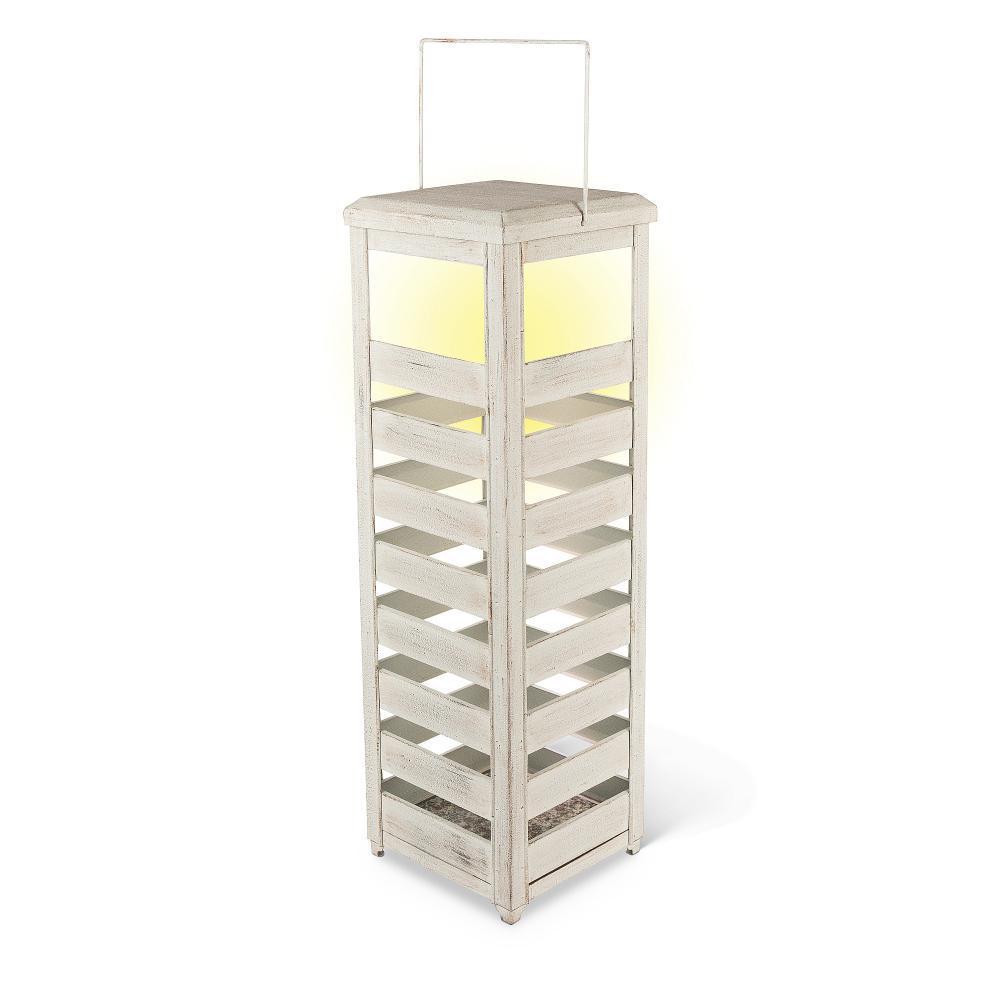 Gerson 44125ec 23.5 In. Tall Weathered White Metal Lantern With Frosted Panes Led Light & Timer