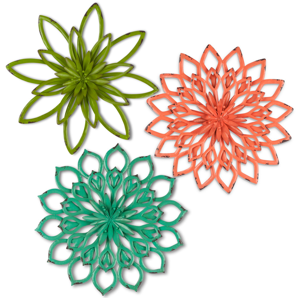 Gerson 93678ec Antique-painted Loop-styled Flower Wall Decorations In Assorted Styles - Set Of 3