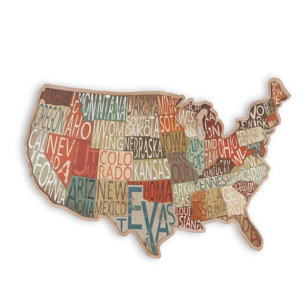 Gerson 93687 Unique & Attractive Metal, Wood State Map Wall Decoration With Written-to-fit State Names