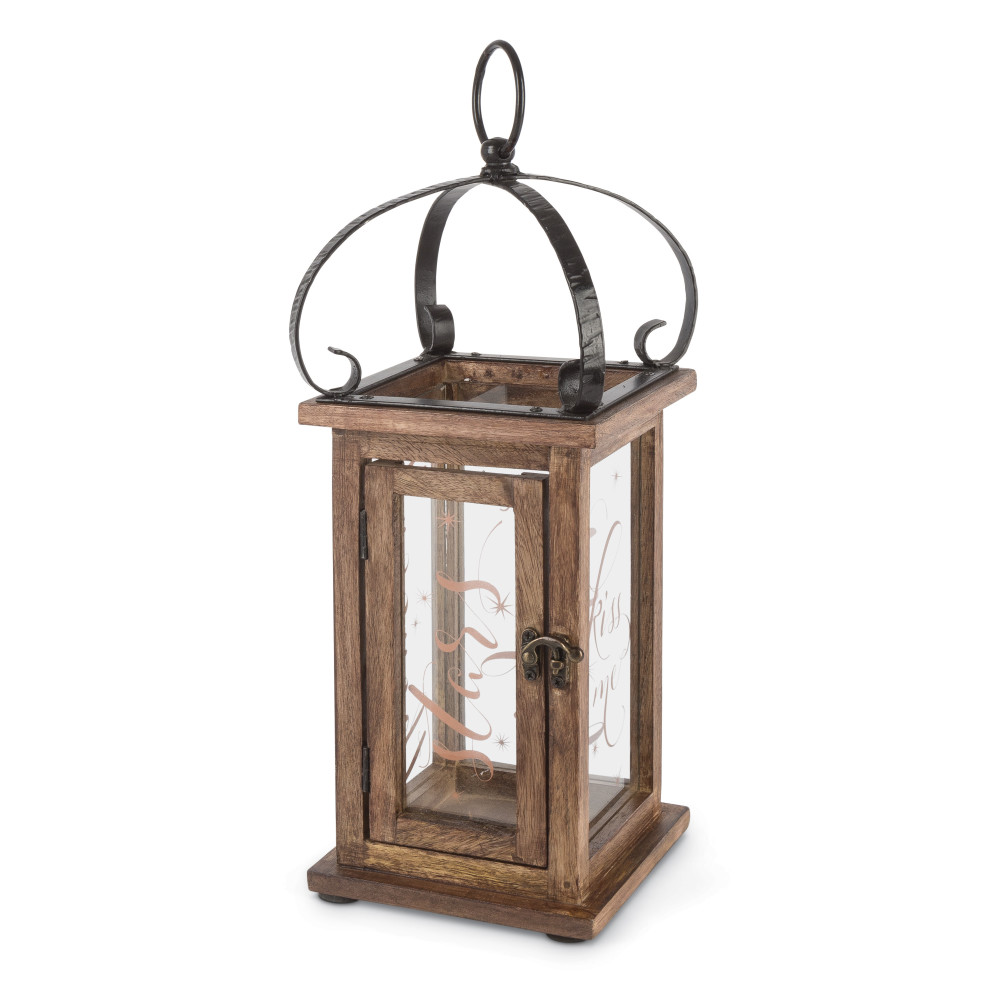 Gerson 93884ec 15 In. Wooden Lantern With Kiss Me Under A 1000 Stars Message In Copper