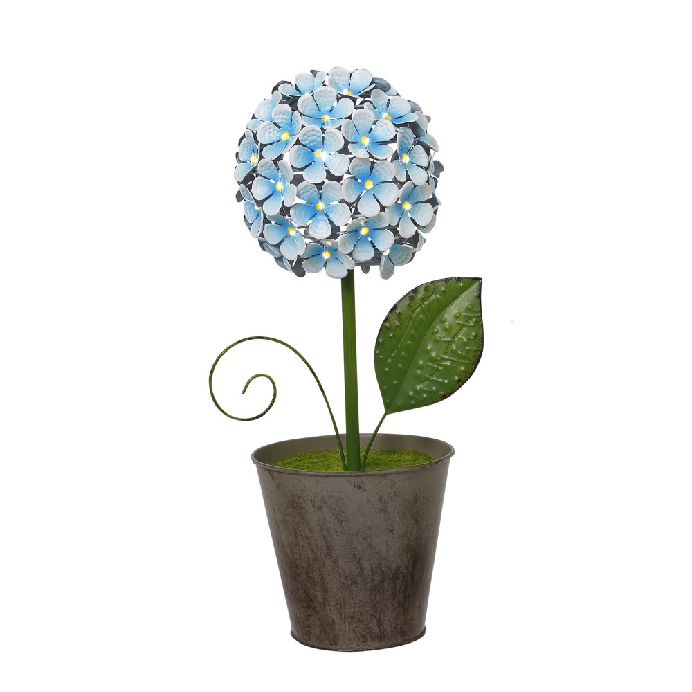 Gerson 2387190ec 16.3 In. Tall Battery Operated Lighted Blue Metal Flower In Pot