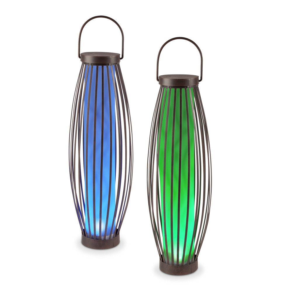 Gerson 1533ec 21 In. Tall Solar Powered Metal Barrel Lights With Handles - Set Of 2
