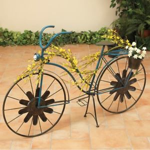 Gerson 2123810ec 53 In. Long Solar Powered Metal Antique-style Bicycle Plant Stand With Wind Spinner Spokes