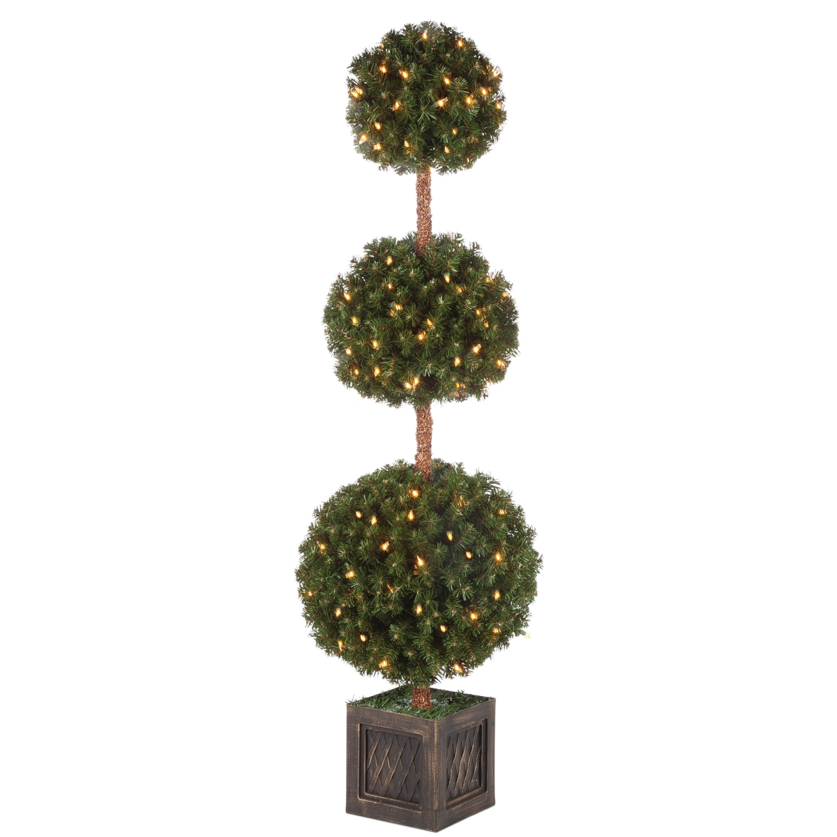 5218--50ce 5 Ft. Pre-lit Potted Triple Ball Tree With Round Tips & 150 Clear Lights