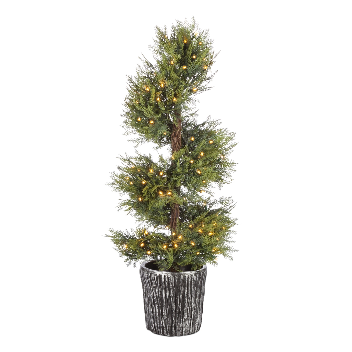 Gerson 5256-40wwlede 4 Ft. Pre-lit Potted Cedar Spiral Tree With 100 Warm White Led Lights - Green