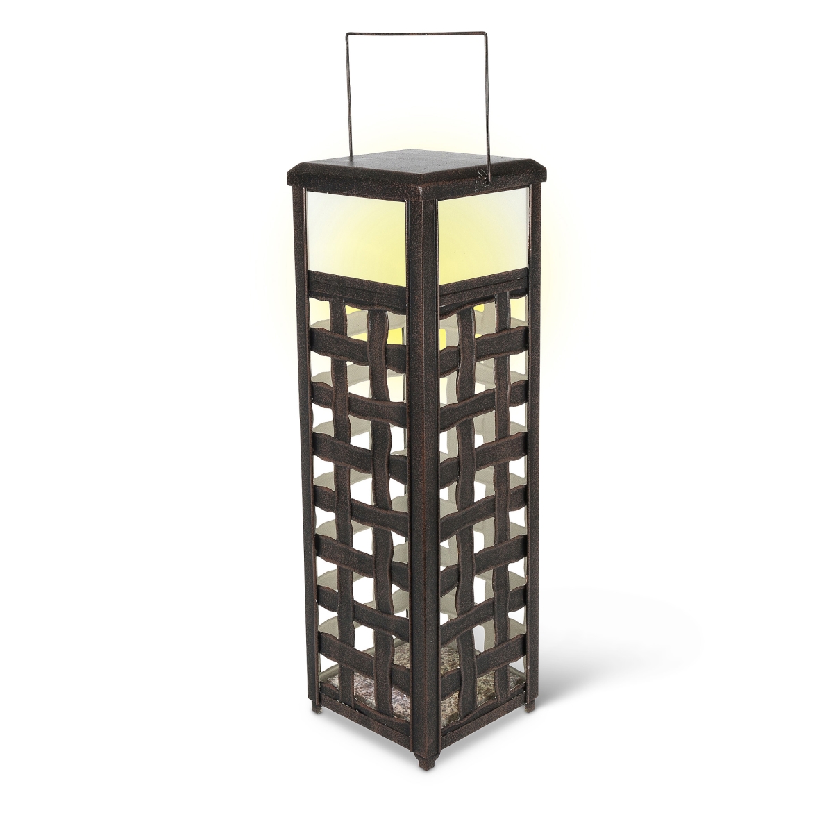 Gerson 44123ec 23.5 In. Battery-powered Rustic Brown Lantern With Warm White Led & 5-hour Timer