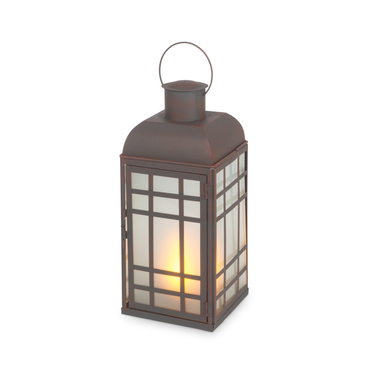 Gerson 44226ec 15 In. Lantern With Frosted Acrylic Panes, Warm White Led With Flame Flame & Timer - Brown - Set Of 2