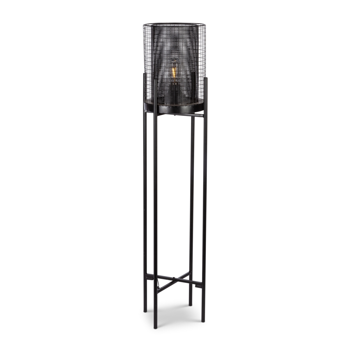 Gerson 44604ec 40 In. Battery-powered Black Metal Standing Floor Led Lamp With Glass Shade & Folding Stand - Grey