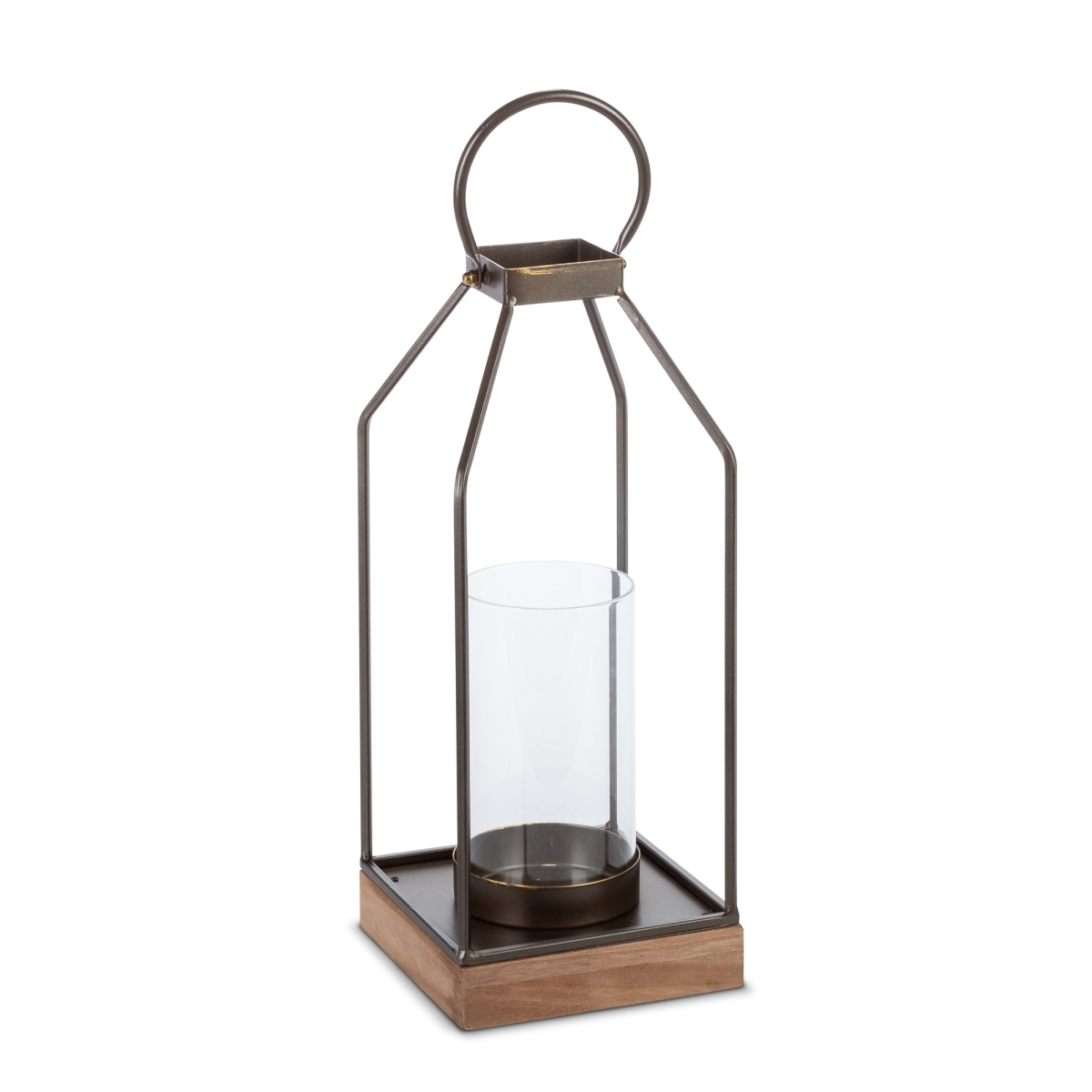 Gerson 44625ec 13 In. Bronze-brown Metal Lantern With Wood Base & Glass Tube - Multi Color - Set Of 2