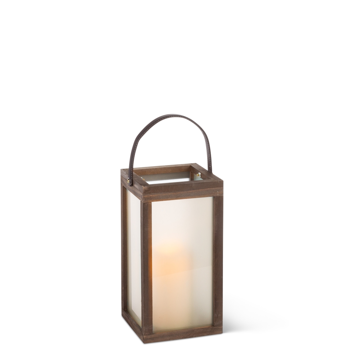 Gerson 44638ec 12 In. Rustic Wood Lantern With Frosted Glass Panes, Warm White Led & Timer - Bronze - Set Of 2