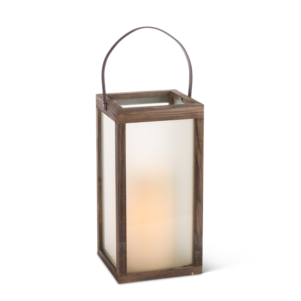 Gerson 44639ec 16 In. Wood Lantern With Frosted Glass, Warm White Led Candle & 5-hour Timer - Bronze