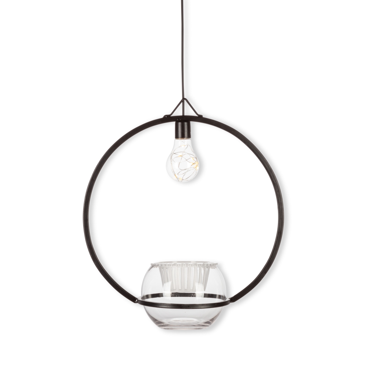 Gerson 44685ec Black Metal Round Lamp With Plastic Edison Bulb & Glass Accent, 9 Ft. Lead Wire & Ul Adapter