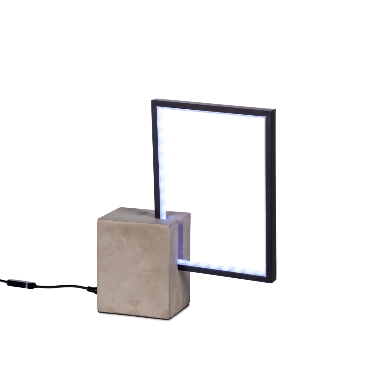 Gerson 44689ec 11 In. Black Modern Rectangle Shape Electric Table Lamp With Concrete Base & Warm White Led