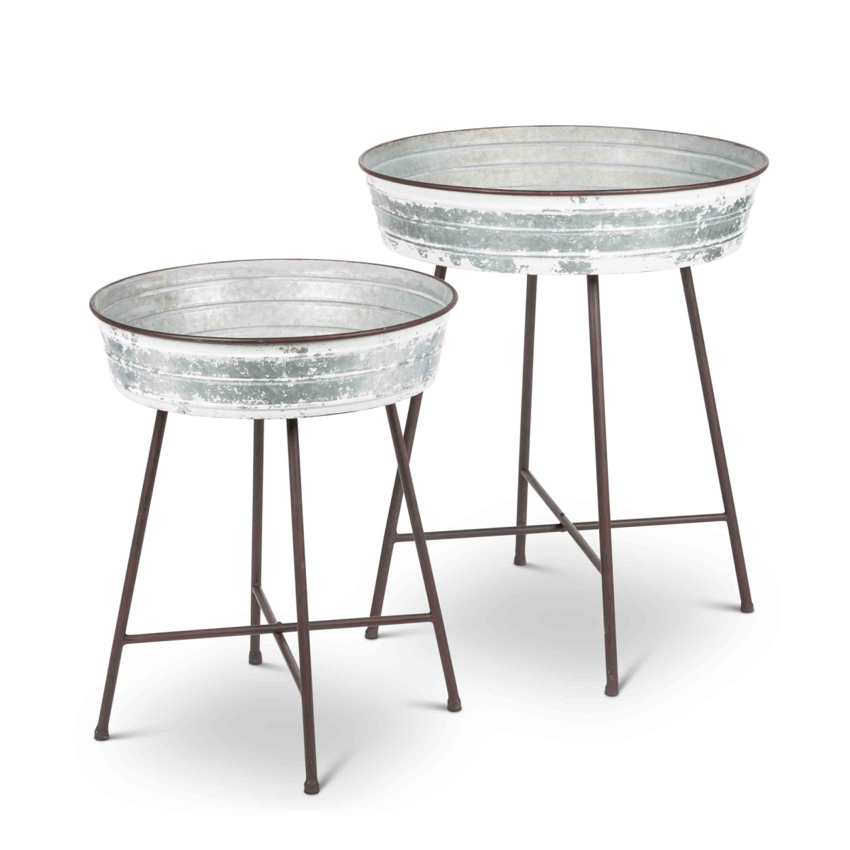 Gerson 94510ec Assorted-size Oversized Galvanized Tray Tables With A Rustic Whitewashed Finish - Grey - Set Of 2