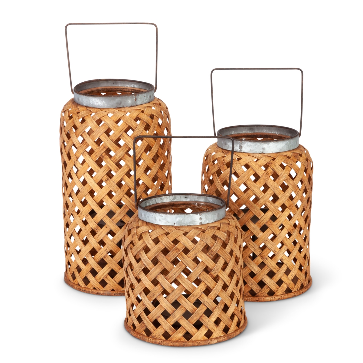 Gerson 94631ec Assorted-size Flameless, Wooden Tobacco Basket Hurricanes - Brown - Set Of 3