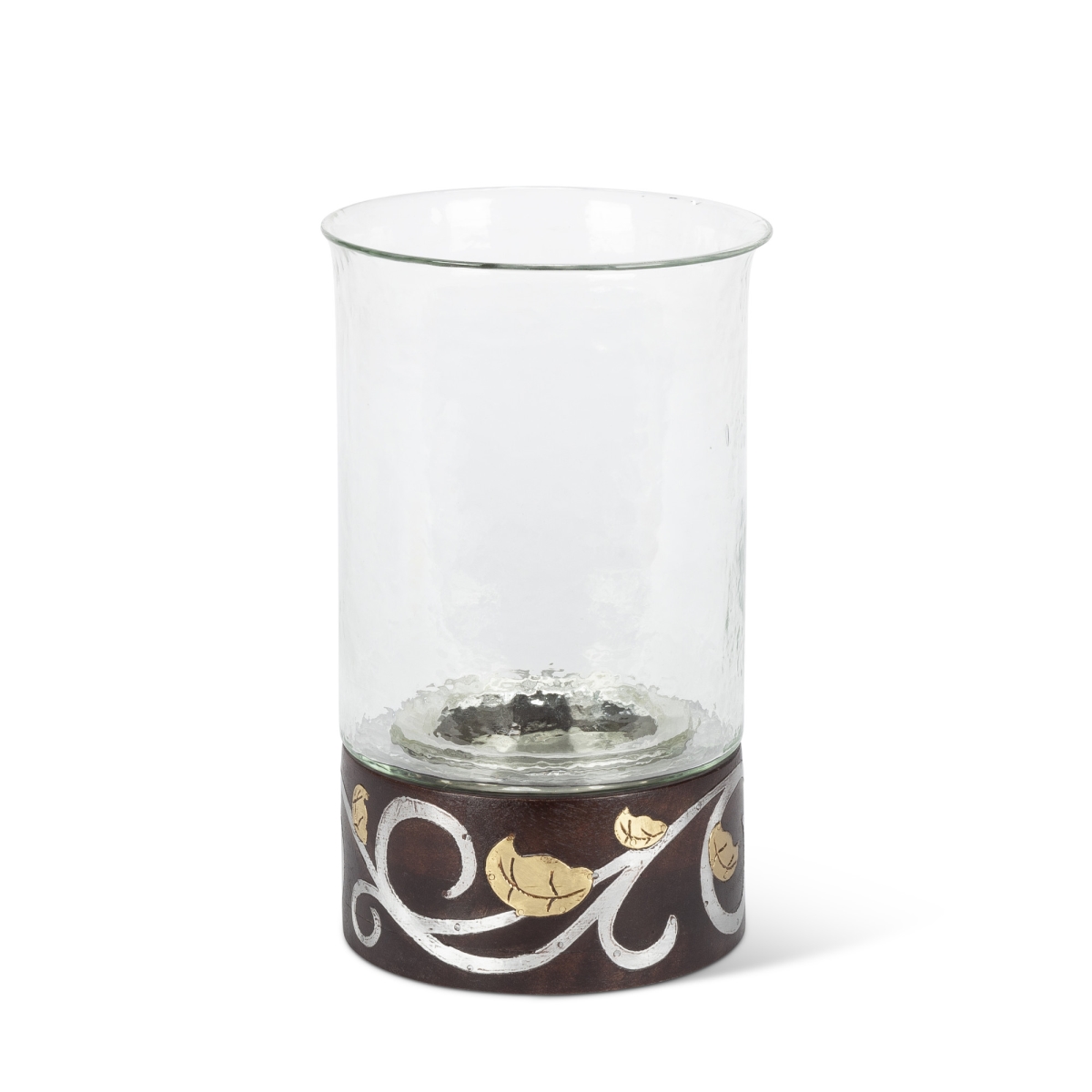 Gerson 94752 12 In. Hand-crafted Gold Leaf Mango Wood Inlay Candleholder - Black