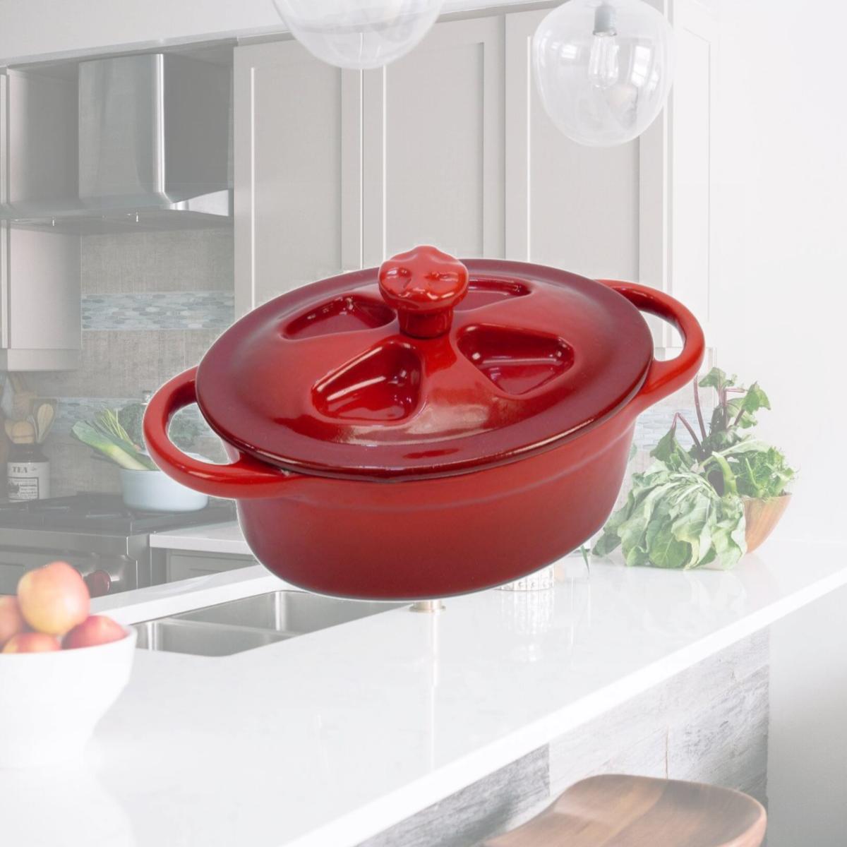 Picture of Gary Valenti V146R 5 x 3.75 in. Mini Cocotte - Oval with Lid, Red