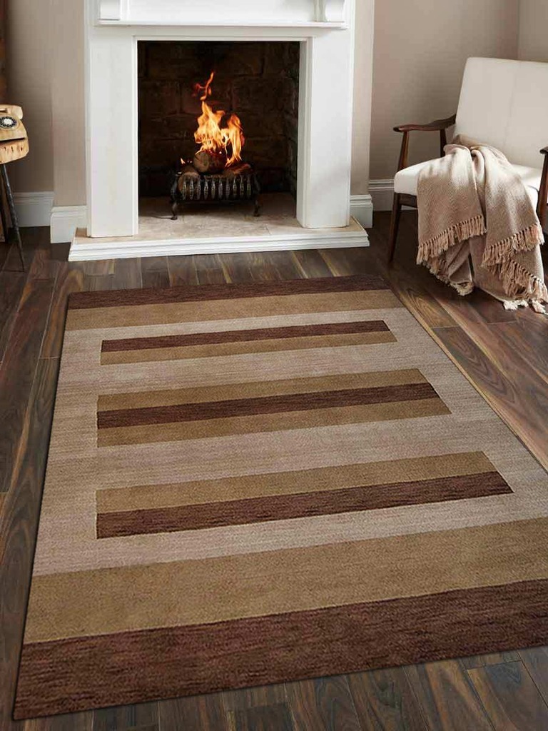 5 X 8 Ft. Contemporary Hand Knotted Loom Wool Area Rug, Brown & Light Beige