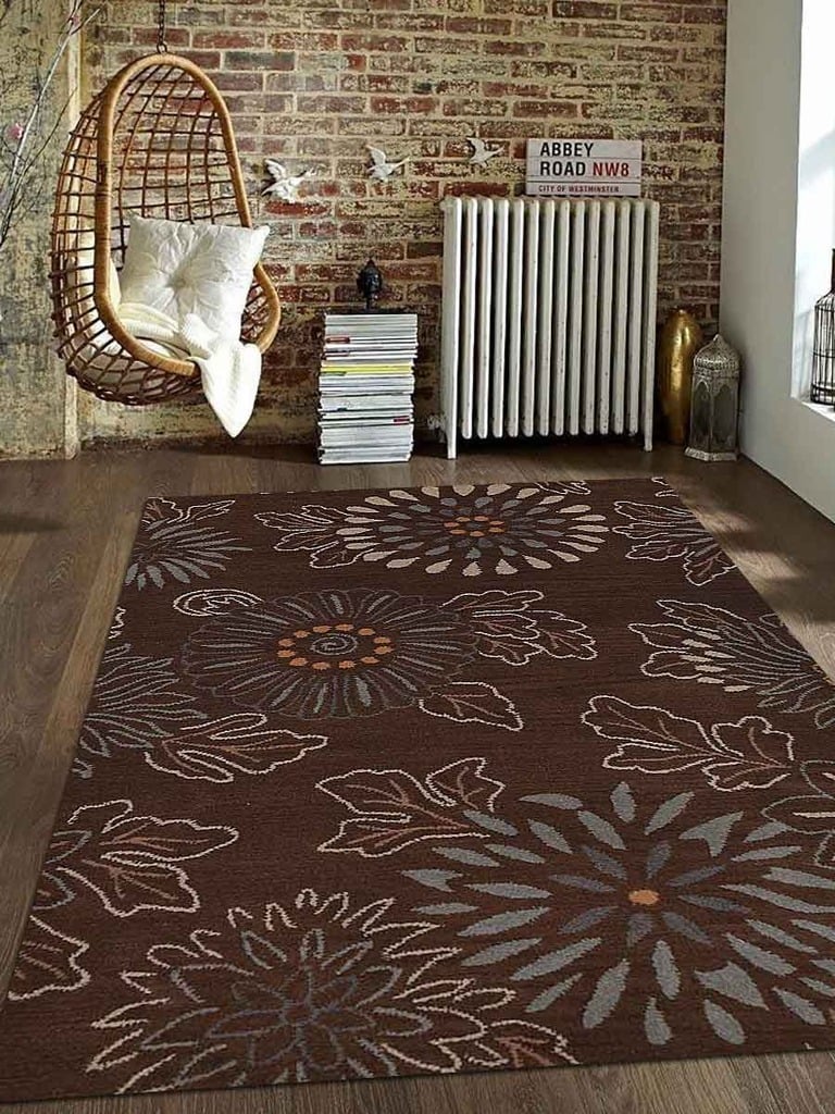 4 X 6 Ft. Floral Hand Tufted Woolen Area Rug, Brown