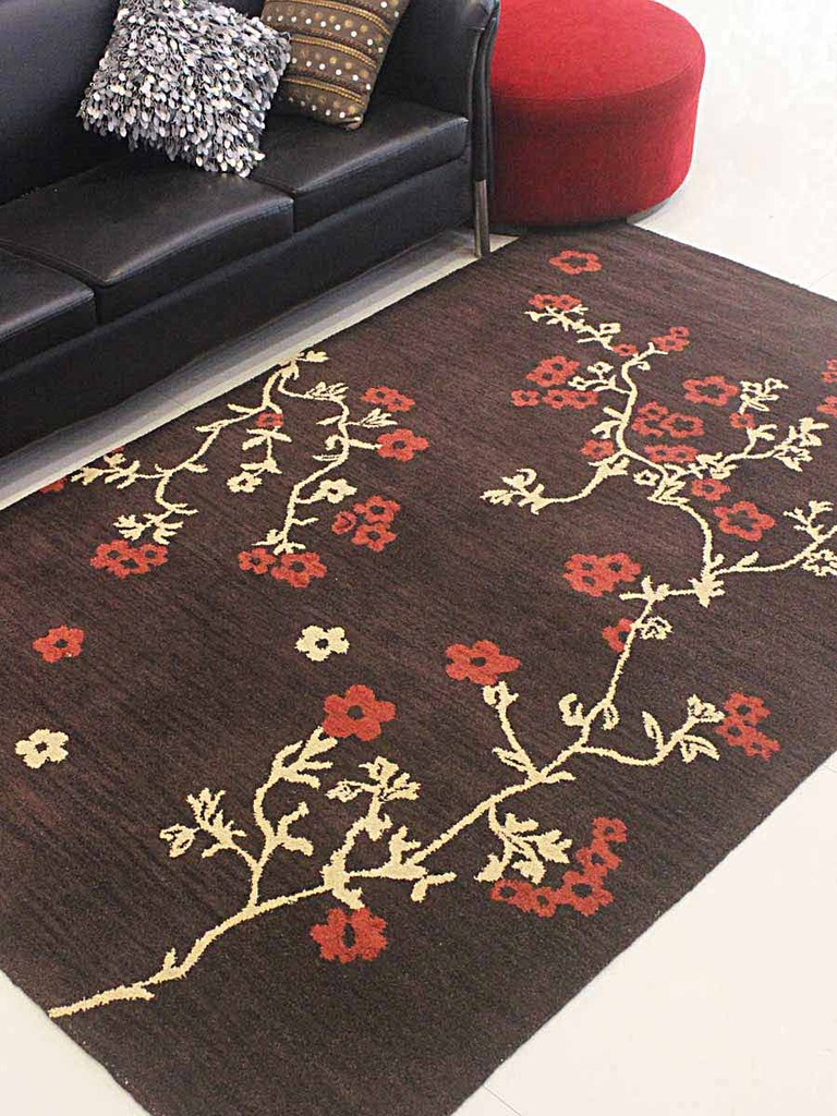 5 X 8 Ft. Floral Hand Tufted Woolen Area Rug, Brown