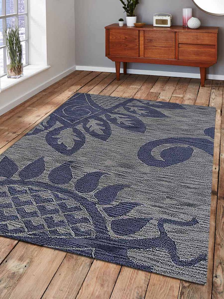 5 X 8 Ft. Contemporary Hand Tufted Woolen Area Rug, Blue