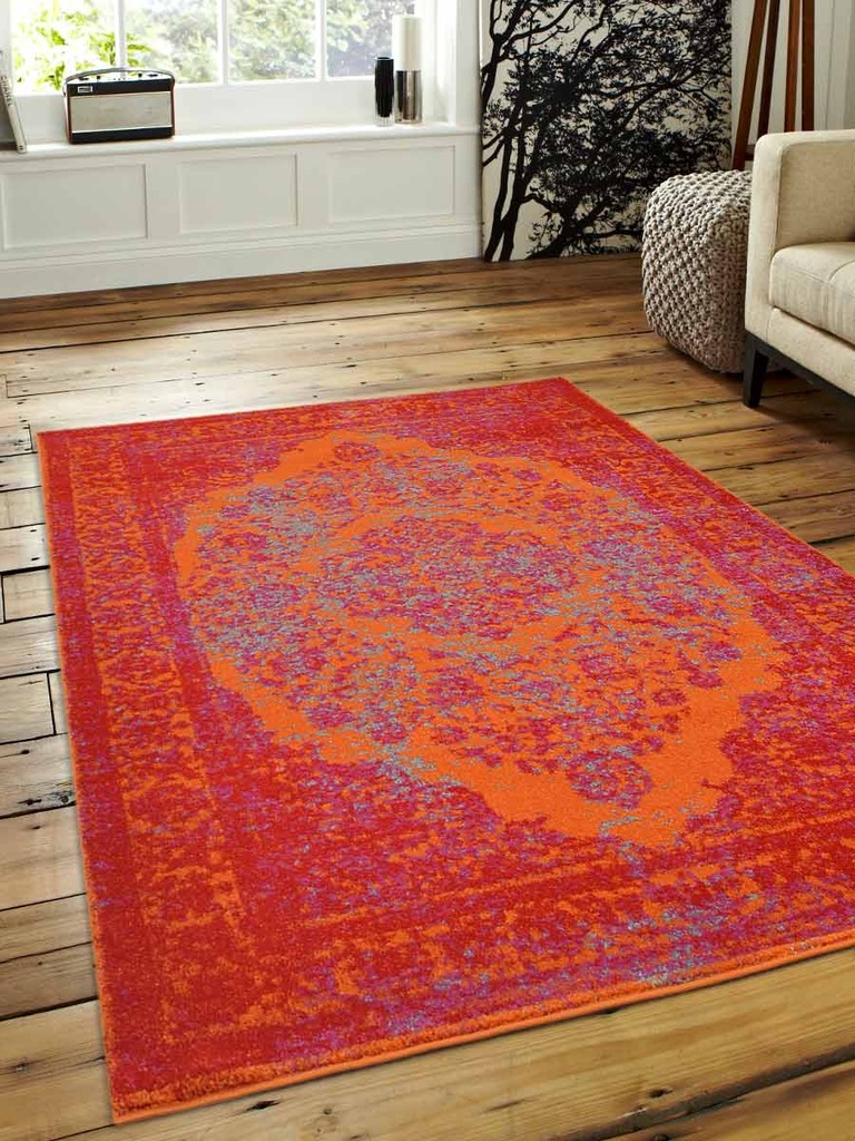 4 Ft. 4 In. X 6 Ft. 4 In. Vintage Machine Woven Heatset Polypropylene Area Rug, Orange & Red