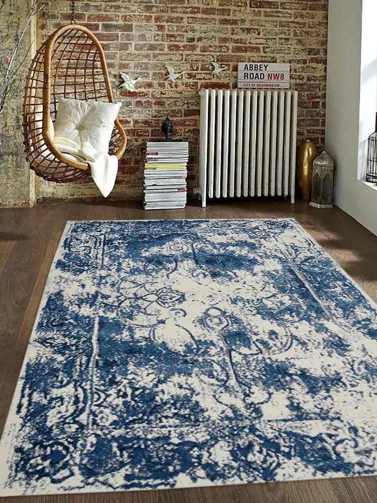 5 X 8 Ft. Contemporary Machine Woven Heatset Polypropylene Area Rug, Ivory & Blue