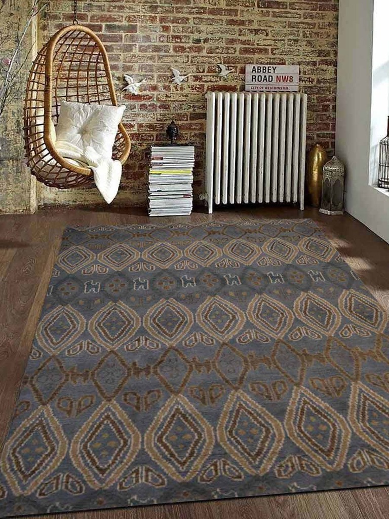 5 X 8 Ft. Geometric Hand Knotted Wool Area Rug, Light Blue