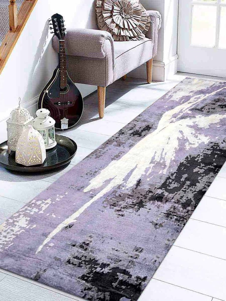 2 Ft. 6 In. X 10 Contemporary Hand Knotted Woolen Runner Area Rug, Purple