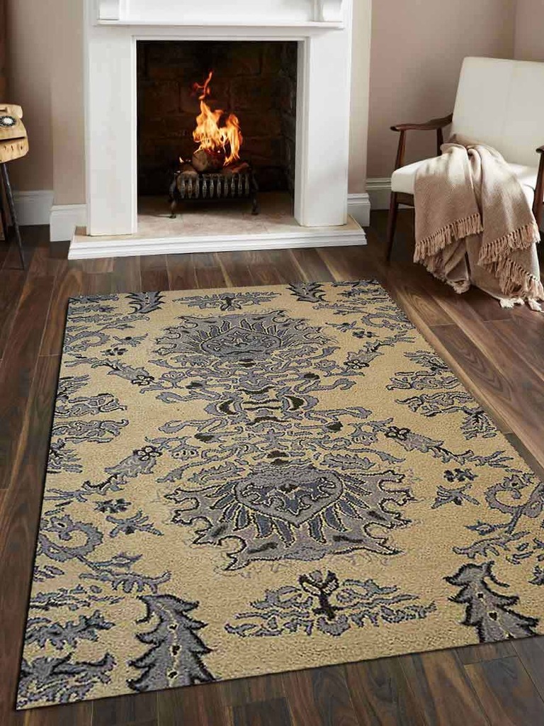 5 X 8 Ft. Floral Hand Tufted Woolen Area Rug, Beige & Blue