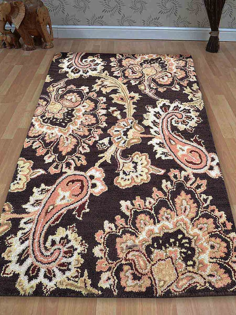 K00151t0004a9 5 X 8 Ft. Floral Hand Tufted Woolen Area Rug, Brown