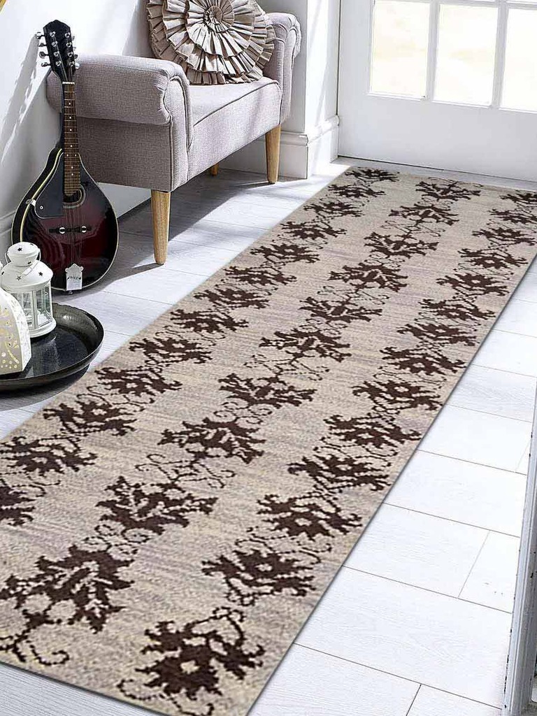 2 Ft. 6 In. X 10 Floral Hand Knotted Woolen Runner Area Rug, Brown