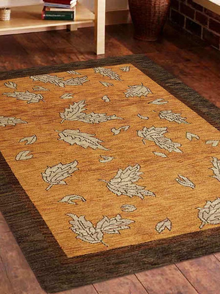 5 X 8 Ft. Floral Hand Knotted Woolen Area Rug, Gold & Brown