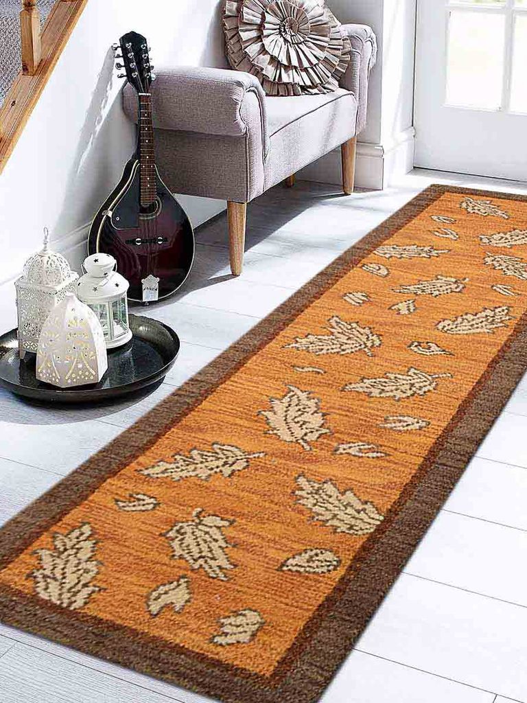 2 Ft. 6 In. X 10 Floral Hand Knotted Woolen Runner Area Rug, Gold & Brown