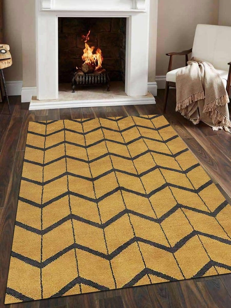 8 X 10 Ft. Geometric Hand Knotted Woolen Area Rug, Gold & Charcoal